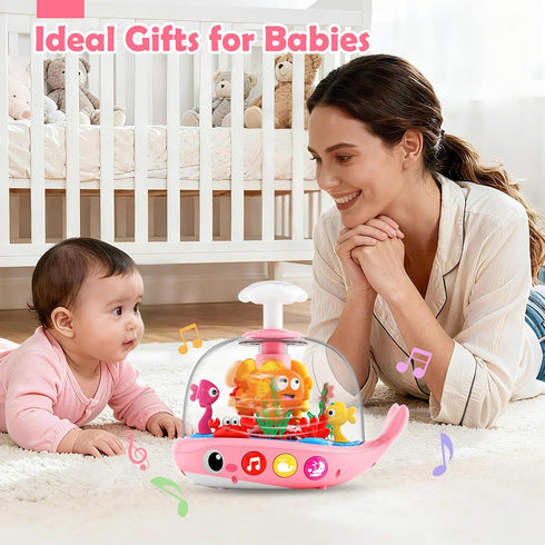 DUPHLAGT 6-12 9-12-18 1 2 3 Baby Girl Toys Months - Press & Spin Aquarium Light Up Musical Toy for Infant Toy Months