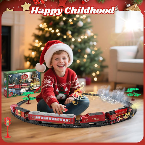 Set Christmas Train for around under The Tree, Electric Christmas Tree Train with Remote Sound Smoke Light, Steam