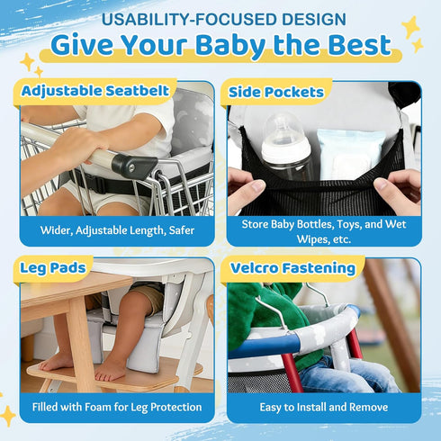Portable Baby Shopping Cart Seat, High Chair Cover for Outdoor Hygiene and Safety, One-Hand Installation Cart Seat