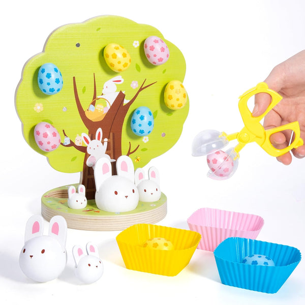 Woodtoe Easter Toys for Toddlers, Magnetic Easter Eggs, Picking Easter Bunny Toy,