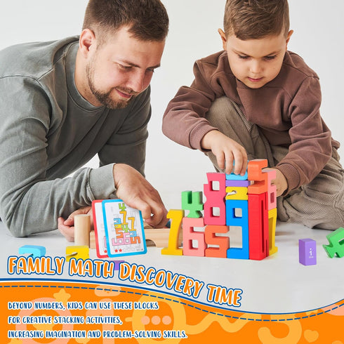 Niyopdg 20Pcs Blocks,1-10 Block,Counting 10 3+ Wooden Number Building Montessori Number Digital Number Blocks Toys