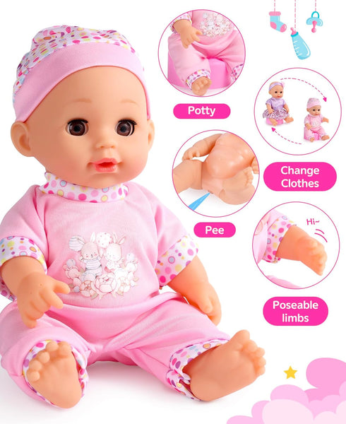Playset 12-inch 1-6, 12" GAGAKU Baby Doll Stroller with Doll & Accessories, Foldable Lightweight Toy Stroller