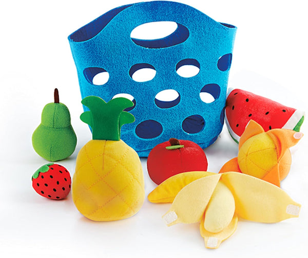 Hape Toddler Fruit Basket | Soft Pretend Food Playset for Kids Includes Banana, Apple, Pineapple, Orange and More