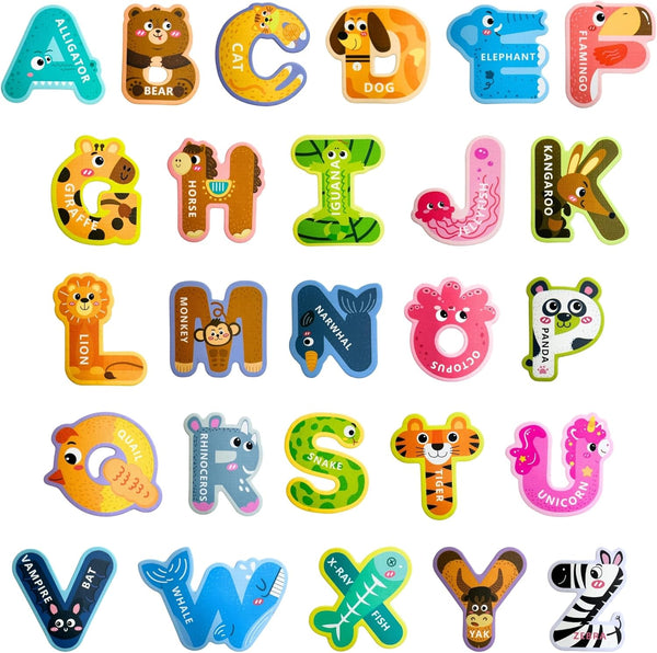 Colorful ABC Animal Alphabet Magnetic Letters, Thick EVA Fridge Magnets for Toddlers Aged 3-5 (Thicken Uppercase)