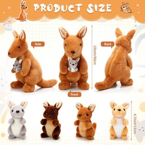 5 12 Inch Mommy 4 Arrowbash Pcs Kangaroo Stuffed Animals, Stuffed Kangaroo Plush Toy with Babies Insides, Kangaroos