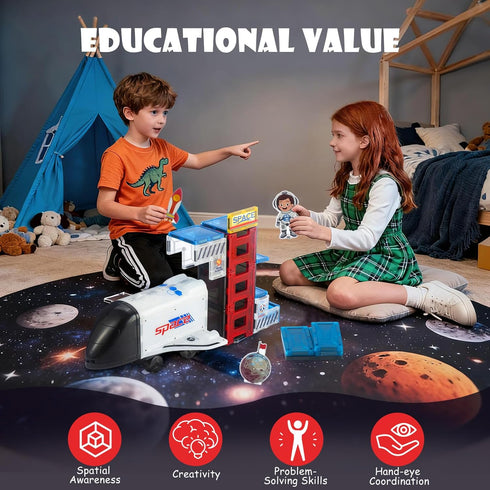 30 Set, 3-8 VROGTIK Space Magnetic Tiles for Kids, Piece STEM Magnetic Building Blocks Rocket Ship Space Station