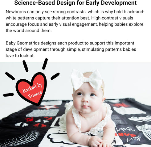 Tummy 50 60 Baby Time Mat High Contrast Black White Red Sensory Play Blanket for Newborn Visual Development, Infant