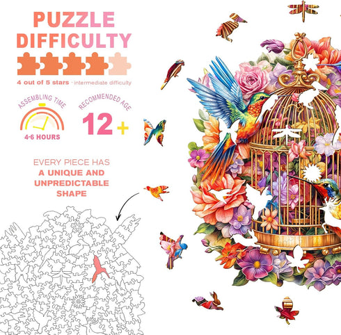Wooden Puzzle - Garden Symphony Jigsaw Puzzles 260 Pieces, Unique Shape Wooden Puzzles for Adults and Kids