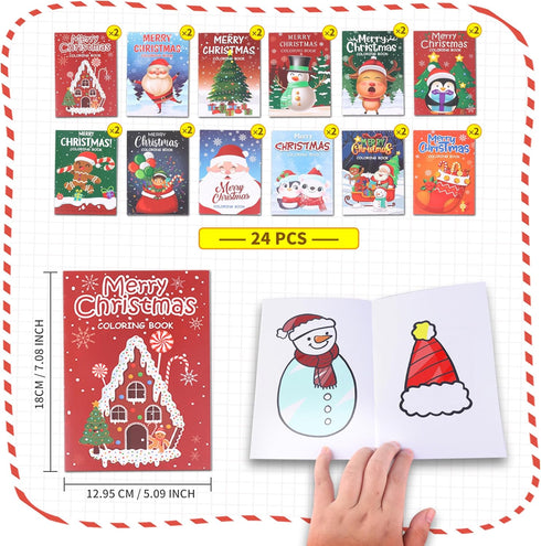 Riccioney 48Pcs Set Christmas Coloring Book for Kids with Crayons, Christmas Activity Books Mini Coloring Book Bulk DIY