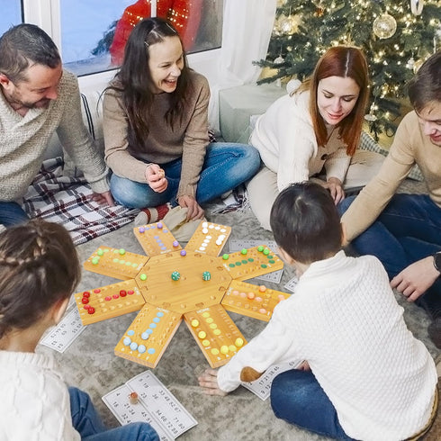 6-8 32 16 Marble Board Game,Wooden Board Game for Players,Portable Design Marble Game with Marbles Dice, Family Game