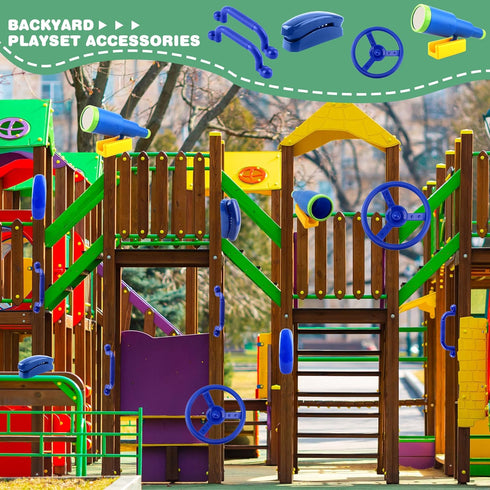 5 Pack Kids Playground Accessories Set - Swingset Steering Wheel, Plastic Telescope, Safety Handles for Outdoor Play