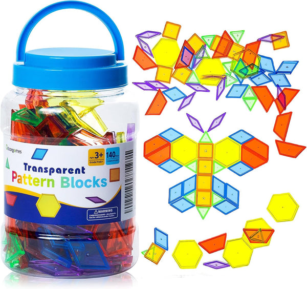 140 Pcs Translucent Pattern Blocks, Educational Light Table Manipulatives for Fun Geometric Shapes