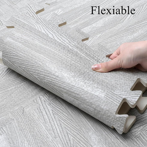 16 3/8-Inch Tebery Pieces Printed Wood Grain Interlocking Floor Tiles Thick EVA Foam Grey Puzzle Floor Mat