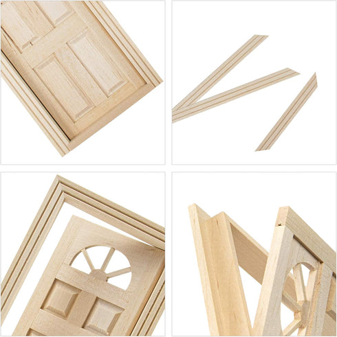 AUEAR 1:12 Dollhouse Miniature Furniture Unpainted Wooden Doors for DIY Scene Doll Home Craft (6 Panel Style B)