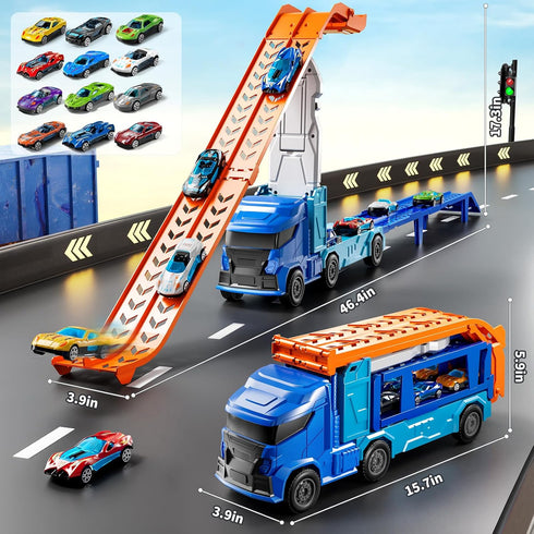 XINNOVEL Set 3 4 5 6 12 3 4 5 6 7 8 Truck Toys Car Track for Years Old Boys, Carrier Truck Transporter Car Race Track