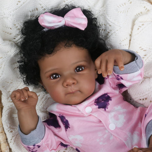 18 Inch 3+ WOOROY Realistic Reborn Baby Doll Black Girl African American Newborn Baby with Soft Body, Lifelike Handmade