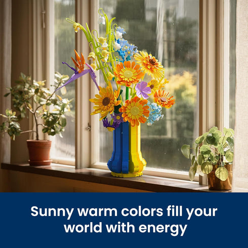 Set (1147 Mothers Day Sunflower Bouquet Building with Vase, Gift for Mom Wife Women Girlfriends Adults Couple Teens