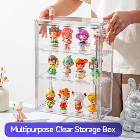 2 Pack 3Tiers Clear Display Case for Figures with Magnetic Door, Acrylic Display Cases for Collectibles, Acrylic