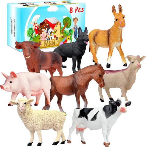 8 Pcs Big Animal Figurines Toys, Realistic Plastic Farm Animals Playset for Kids Toddlers Educational Learning
