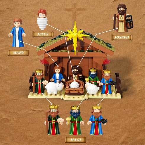 SHAREHB Set, 252PCS 6 6-12+ Jesus Building Block Easter Nativity Building Kit, Bible Story Jesus Figures Toys(Includes