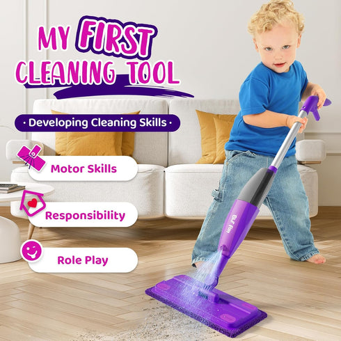 Playsets Set, 3 4 5 6, Kids Spray Mop, Toddlers Cleaning with Real Water Sprayer, Kids Mop Toys, Montessori Cleaning