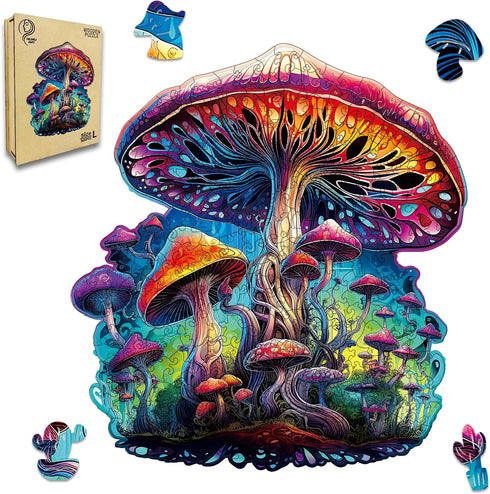 NIUNIUAMY Wooden Jigsaw Puzzle for Adults,Magical Mushrooms Wood Puzzles 300 Piece,Thanksgiving Birthday Gifts