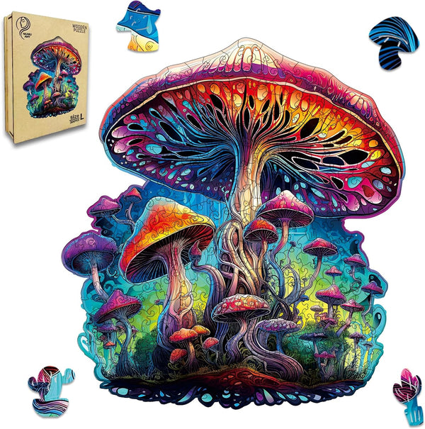 NIUNIUAMY Wooden Jigsaw Puzzle for Adults,Magical Mushrooms Wood Puzzles 300 Piece,Thanksgiving Birthday Gifts