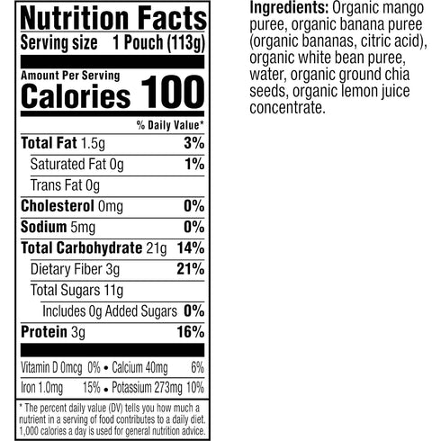Plum Organics Mighty Builder Organic Toddler Food, Mango, Banana, White Bean, and Chia, 4 oz Pouch (Pack of 12)