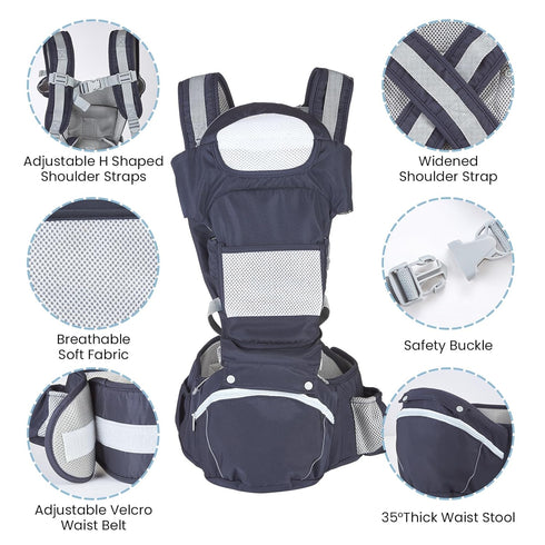 FUFVUTI (036 736 lbs) Backpack Baby Carrier Newborn to Toddler Months, Infant Carrier with Hip Seat & Wrap | Mesh Front