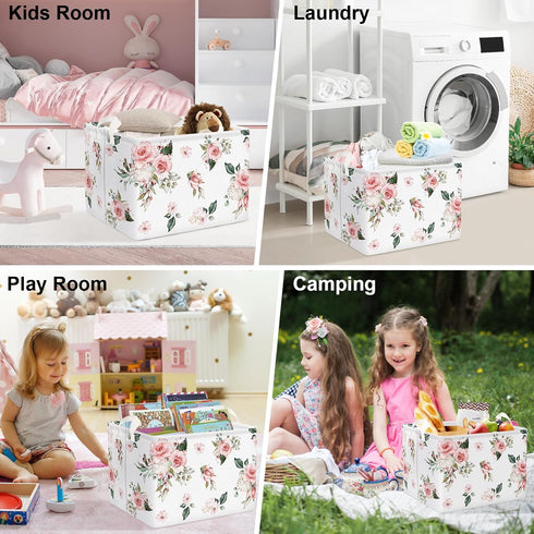 Clastyle Rectangle Rose Floral Baby Girl Gift Basket for Outdoor Towel Storage, Pool Toy, and Beach Blanket