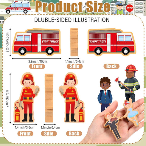 Blosssound 40 Community Set Pcs Wooden Helpers Toys Wooden Cars Wood People Figures Multicultural Career Wood Blocks