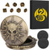 Mini DND Dice Set, 7pcs Polyhedral Metal D&D Dice with Steampunk Warlock Pocket Watch Shell Case, Bronze Gifts