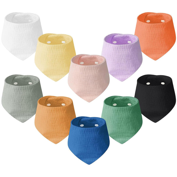 Muslin Baby Drooling Bibs, 10PCS Bandana Drool Bibs, Snap Muslin Cotton for Girls, Boys, Strong Water Absorption