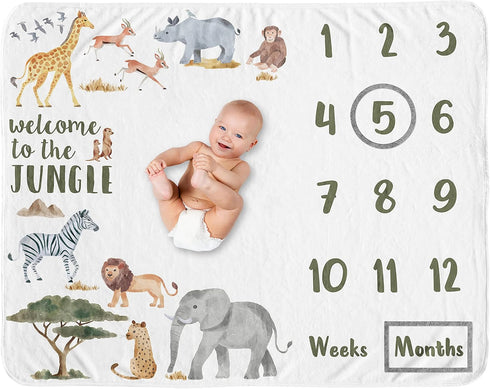 Sweet Jojo Designs Jungle Animals Milestone Blanket Monthly Newborn First Year Growth