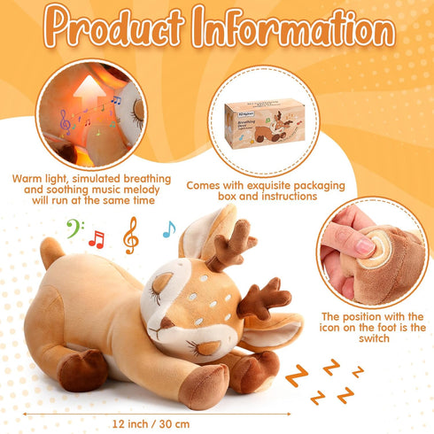 HyDren Breathing Stuffed Animal Soothing Deer Anxiety Stuffed Animal, Soft Anxiety Plush Toys with Music Lights