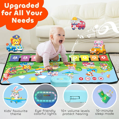 80 1-3, 1 2 3 4 5 MOMUSE Piano Music Mat with Sounds, Large Animal Car Touch Blanket Playmat Carpet Musical Toddlers