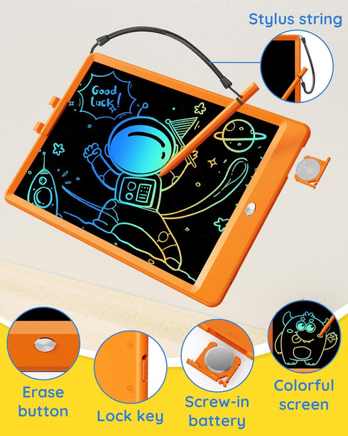 TEKFUN 10IN LCD Writing Tablet for Boys Girls, Magic Doodle Board with Anti-Lost Stylus, Mess Free Coloring (Orange)