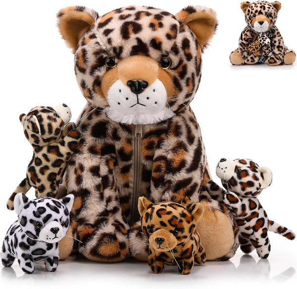 Silipull 5 Pcs Cheetah Stuffed Animals for Kids Large Mommy Cheetah Plush