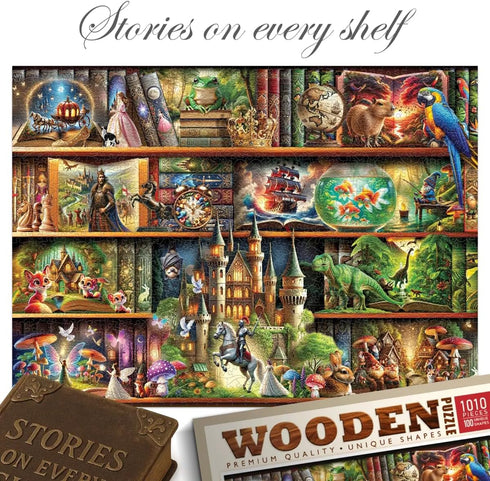 1000 21,25 15,5 WOODEN.CITY Wooden Puzzles for Adults Pieces - Stories on Every Shelf Bookshelves Scene | Made in EU |