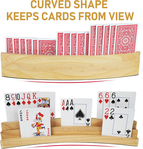 LotFancy Set of 2 Playing Card Holders for Kids, Adults & Seniors - 3 Tiers, Hands-Free Wooden Holders