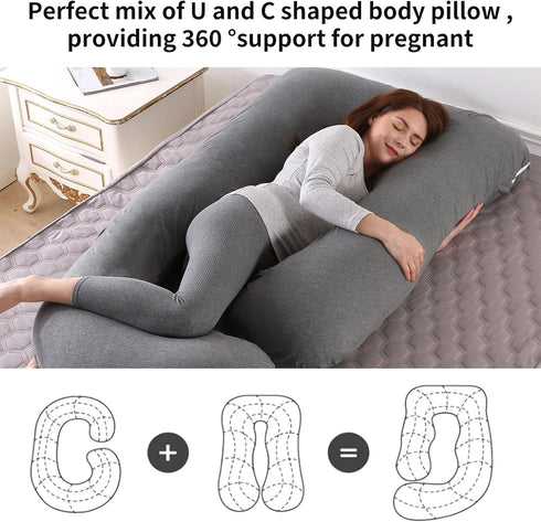 Wodsfay -65 Inch 65inch) U-Shaped Pregnancy Pillow for Sleeping, Full Body Support for Back, HIPS & Belly Maternity