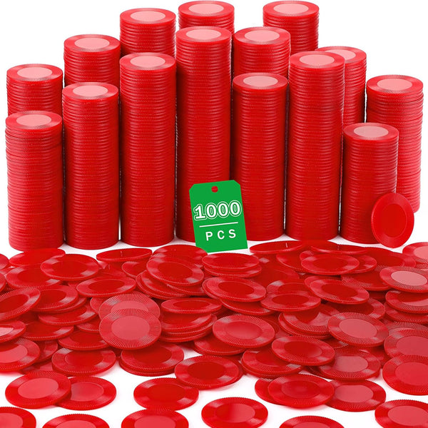 Leitee 1000 Pcs Plastic Poker Chips - 38 mm Interlocking Game Chips for Adults, Counting Reward Card (Red)
