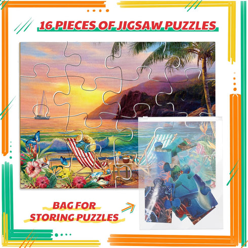Kathfly 4 Pack 16 Large Piece Jigsaw Puzzles for Dementia, Alzheimer's Products for Elderly Seniors with Storage Bag