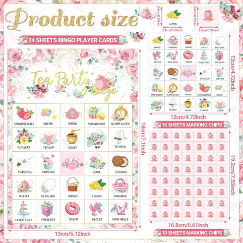 Shappy 35 Pieces Tea Party Bingo Game 24 Players Floral Tea Party Bingo Cards Garden Tea Party Games for Kids Family School Classroom Activities Birthday Bridal Baby Shower Wedding Party Favors