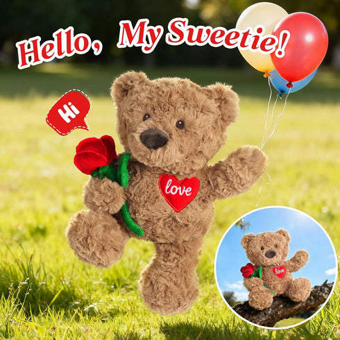 15" Cuckool Teddy Bear Stuffed Animal with Rose and Love Heart, Microwavable & Weighted Stuffed Animal Plush Gift