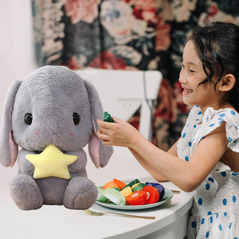 HOUPU Soft Toy - Sitting Lop Eared Rabbit, Easter White Rabbit Stuffed Bunny with Carrot Plush Toy