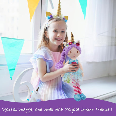 16" 2+ June Garden Unicorn Doll Anya - Pink Hair Plush Rag Doll for Toddler Girls - Soft Companion Gift for Years