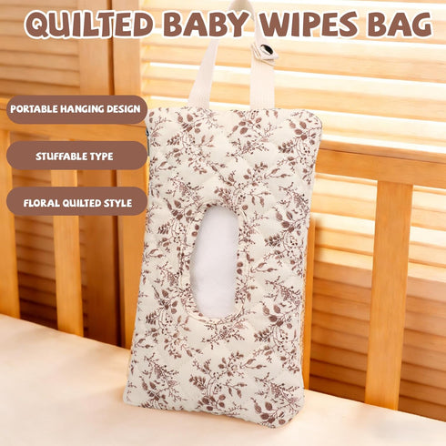 Sinbana Mommy Quilted Wipes Pouch, Fillable Floral Baby Wipe Holder Cover with Lanyard Portable Bag for Stroller Travel