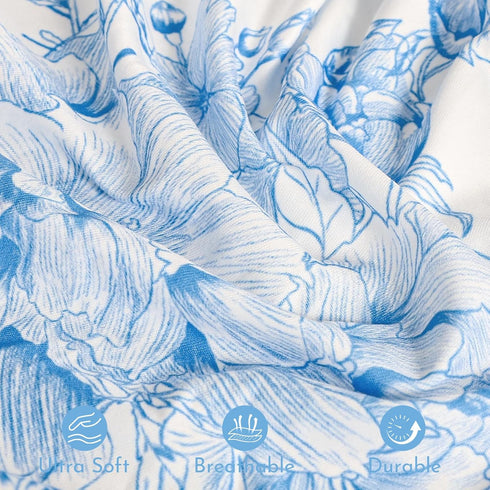 DILIMI Fitted Crib Sheets and Nursing Pillow Cover for Baby Boys and Girls, Blue Floral