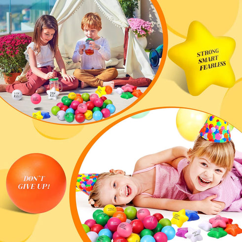 140 Pcs Motivational Stress Balls, Colorful Foam Balls for Anxiety Relief and Hand Exercise Party Supplies